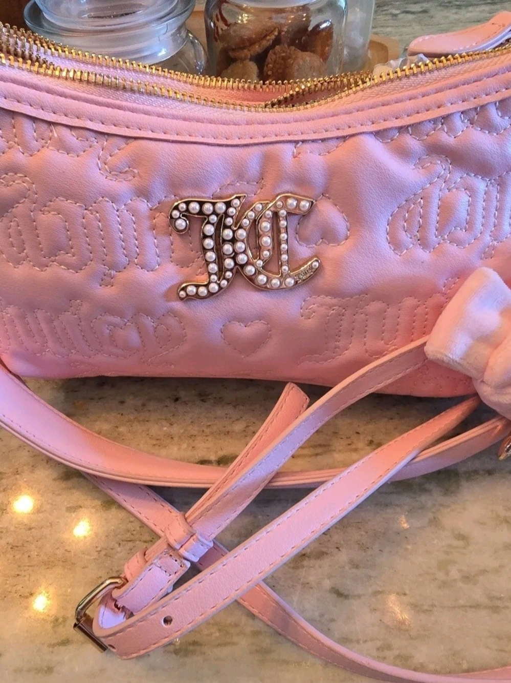Juicy Couture Pink Quilted Shoulder Bag with Pearl CC-Style Logo